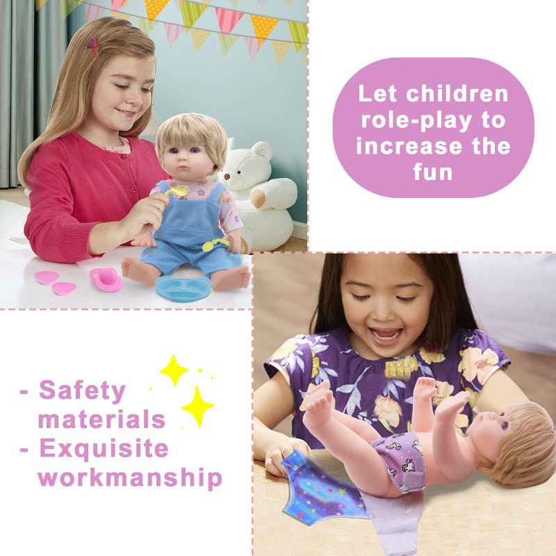 Digabi Baby Doll Clothes - Fits 12'' 13'' 14'' 15'' Girl Baby Dolls Clothes 360Â°Sewing Dresses for with Dolls Diapers, Nipple, and Doll Accessories Pack of 18 Bag Set - Image 2